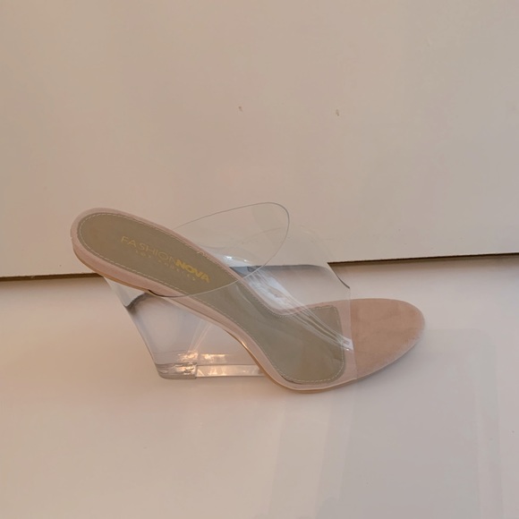 Fashion Nova Shoes - Fashion Nova, NWT. Glass edge heeled sandal -Nude